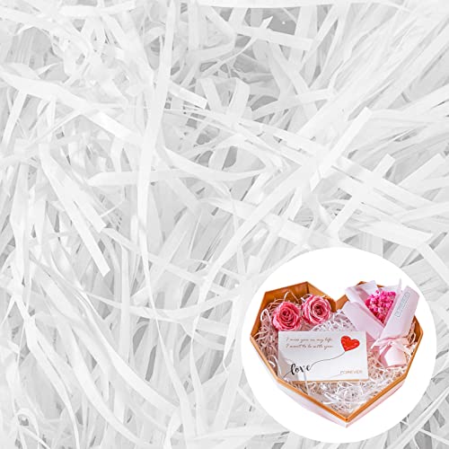 Cinvo 200 g de papier déchiqueté pour confettis, raphia, papier de soie fin pour boîte cadeau, décoration, remplissage, remplissage de panier, fournitures de fête, décoration de Pâques (blanc) Cover