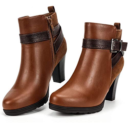 Mysoft Women's Zipper Booties Chunky Stacked Heel Ankle Boots Buckle Strap Ankle #TOP3