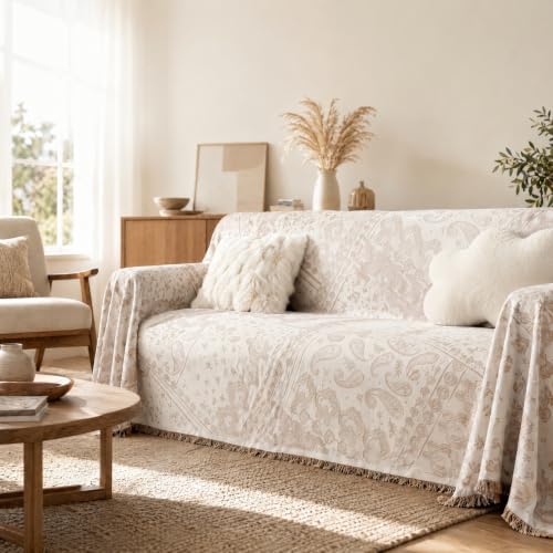 UWWGKK 71x165 Boho Couch Cover Reversible Throw Blanket with Tassels