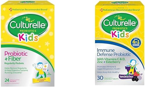 Culturelle Probiótico + paquetes de fibra para niños (mayores de 3 años), 24 unidades, salud digestiva, apoyo inmunológico y defensa inmunológica