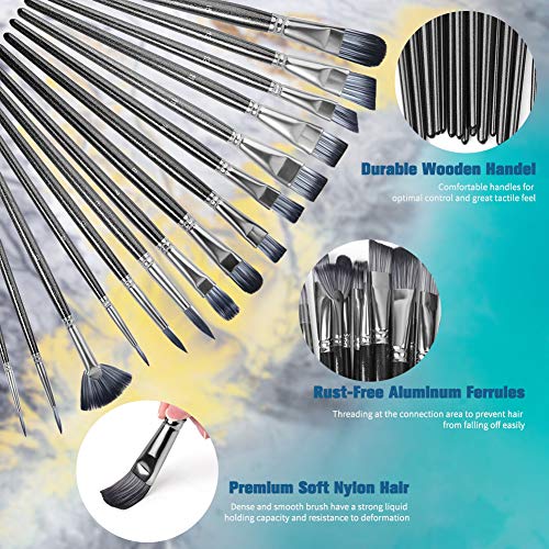 Zidwzidwei Pinceaux Set de Peinture, Artiste Pinceaux de Peinture pour Acrylique, Huile, Aquarelle, Gouache, avec Étui à Pinceaux et Outils de Tonification, Parfait pour Débutants et Professionnels - Image 4