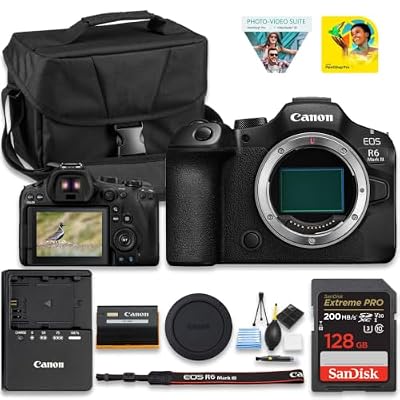 Canon EOS R6 Mark III Mirrorless Camera (Body Only) Full-Frame RF System Body with Advanced AF, High-Speed Performance & 4K Video for Weddings, Sports & Creators (7084C002) + 128GB Card + Camera Case