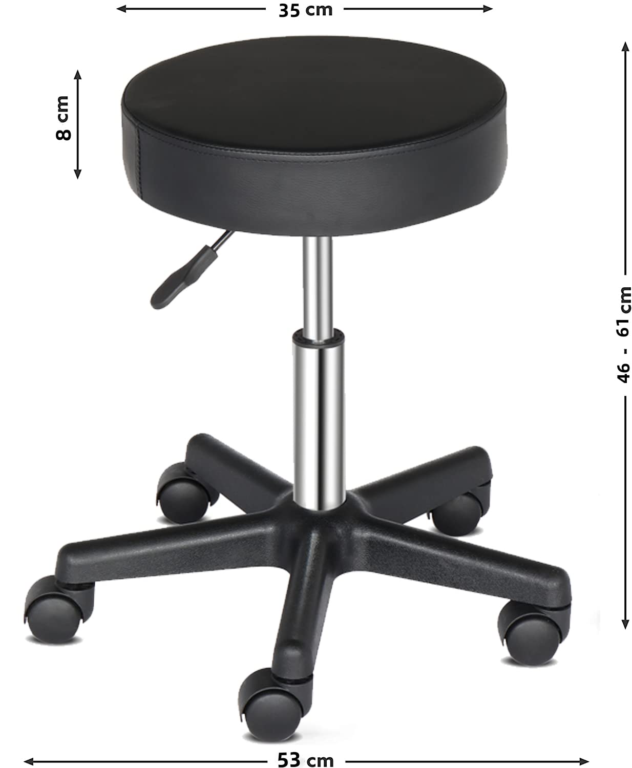 Tabouret de Bureau, Tabouret à roulettes avec Rotation 360°, pour Salon de Massage, Bureau, Clinique (1, Noir)