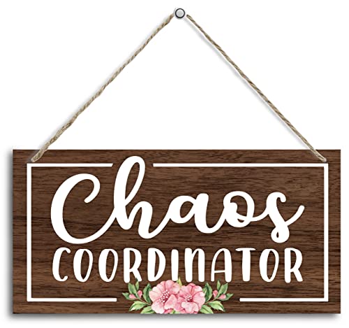 HALUOSI - HALUOSI Easy Vibe Panneau décoratif en bois, coordinateur du chaos, plaque décorative en bois MDF imprimée, marron rustique, 30,5 x 15,2 cm