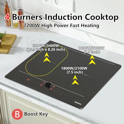 Image of Karinear 24 Inch Induction Cooktop 4 Burners with Magnetic Knob Control
