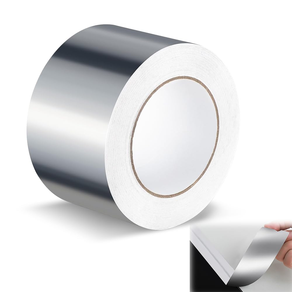 Cinta Adhesiva de Aluminio, 60mm x 50m Cinta Aluminio Adhesiva Impermeable y Resistente al Calor y altas temperaturas para Sellar Sistemas, conductos y Aire Acondicionado