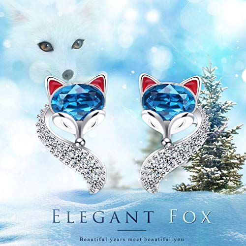 Plato H S925 Sterling Silver Fox Animal Stud Earrings Crystals For Women Teen Girl High Polish Plain Adjustable Fox Tail Ring Anniversary Jewelry Christmas Gift For Her #TOP1