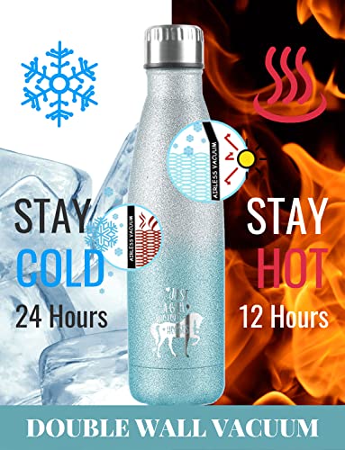 Onebttl Horse Gifts For Girls, Women, Insulated Stainless Steel Water Bottle, Equestrian Gifts For Horse Lovers, Cowgirls, For Birthday,Christmas, Back To School, Silver-Blue Gradient Glitter #TOP3