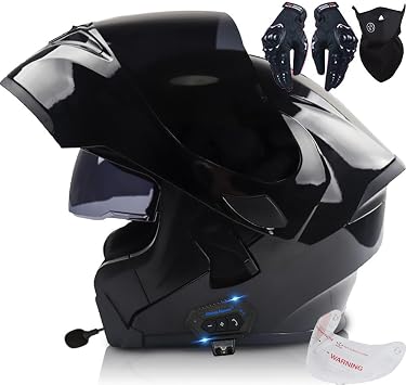 Motorcycle Helmet Flip-Up Modular Helmets with Bluetooth Helmet, DOT ECE Certified Full Face Helmet Scooter Helmet Crash Helmet Double Anti-fog Visors Ideal for Men Women 5766cm