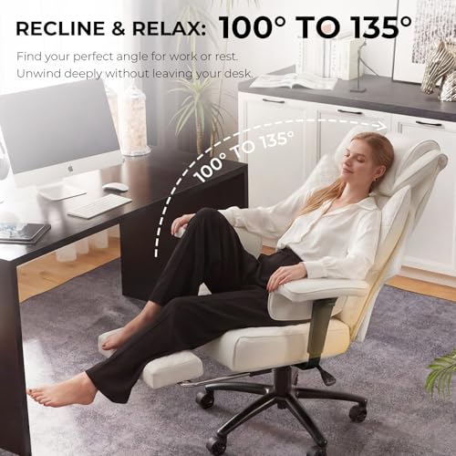 Image of Dowinx Big and Tall Office Chair 400 Lbs with Rotating Massage Lumbar Support, Wide Thick Seat Cushion and Adjustable Armrest,Computer Gaming Chairs with Footrest, White