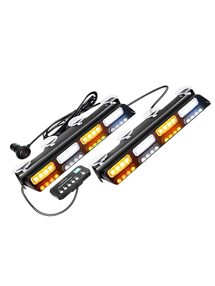 Riloer 1 par de luces estroboscópicas de emergencia de 12 V, luz estroboscópica de emergencia con ventosa, chip LED+ABS color blanco y amarillo