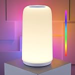 Touch Bedside Table Lamp, 3 Way Dimmable Small Lamp for Bedroom, LED Lamp with Warm White Sensory Fiber Optic Lights, Multi-Color Smart Nightstand Lamp Night Light for Reading Living Room Home Gifts