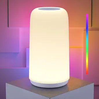 Touch Bedside Table Lamp, [Sleek Design & RGB Mode] 3 Way Dimmable Small Lamp for Bedroom, LED Lamp with Warm White Lights, Multi-Color Smart Nightstand Lamp for for Living Room Home Gifts