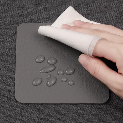 Myir JUN Coasters Glass Coasters set of 12 4 inch Double Sided Faux Leather Coaster Waterproof Non-slip Easy to Clean with Coaster Holder(Gray) - Image 4