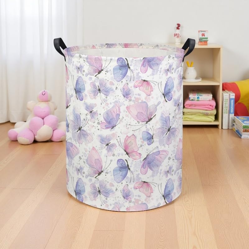 Image of Butterfly Baby Laundry Basket Kids Hamper Animal Toy Storage Bin for Boys Room Decor Baby Nursery Hamper Gift Baskets for Bedroom Bathroom(Fancy Butterfly)