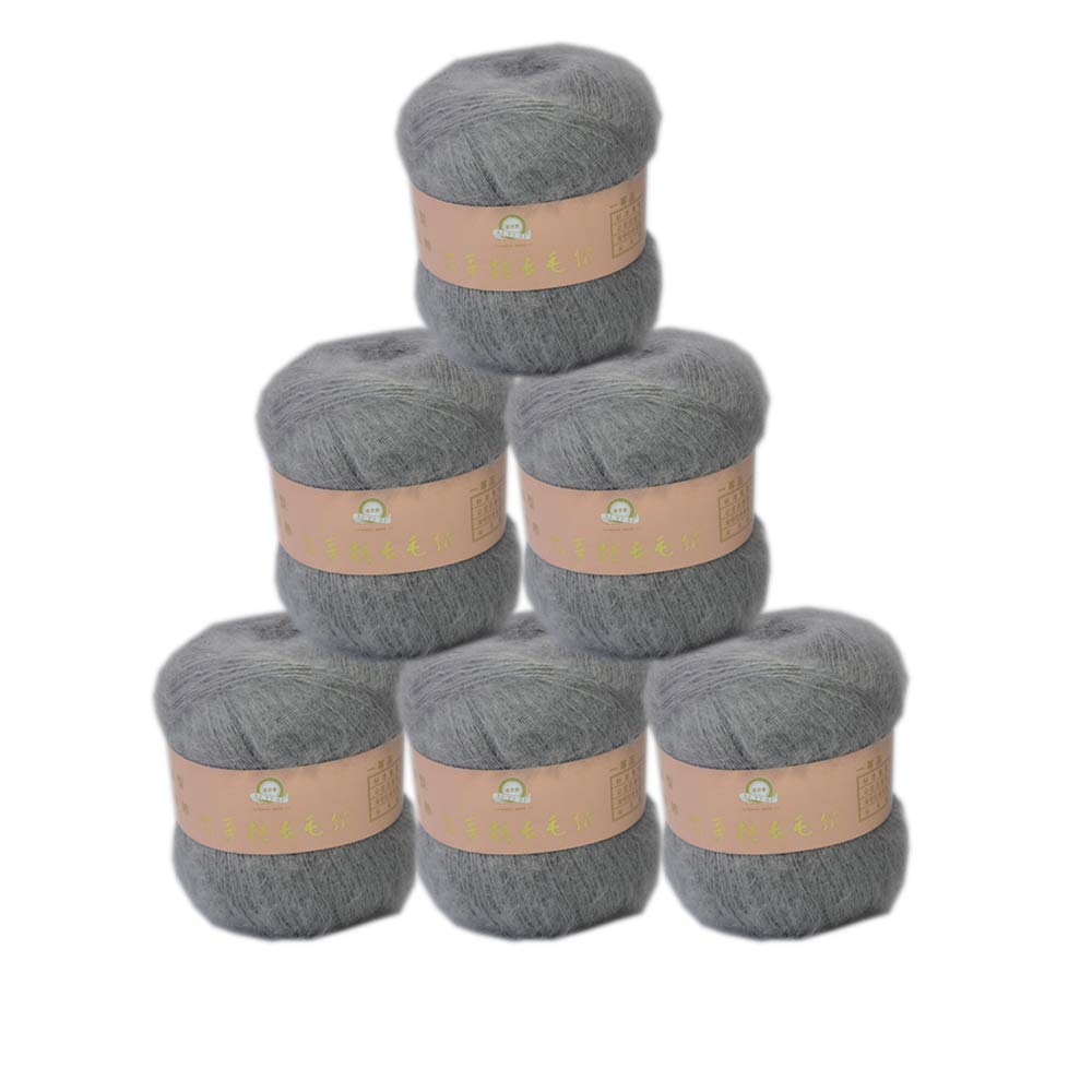 6 Balls Angora Mohair Wool Yarn Soft Fingering Baby Mohair Cashmere Hand Crochet Yarn for Knitting DIY Scarf Sweater Thread Yarn 300g (A Mid Grey)
