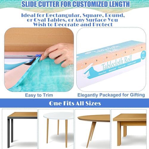 Image of Kochorie 100 Ft x 54 Inch Summer Beach Tablecloth Roll with Cutter Box Beach Themed Party Tablecover Disposable Beach Ball Plastic Tablecloth Ocean Backdrop for Summer Pool Birthday Party Supply