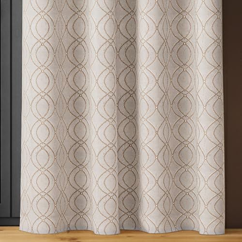 Image of Yellow Weaves 2 Pcs Jacquard Oval Eyelet Long Door Curtain - Perfect for Home, Office, Bedroom, Living Room & Balcony - 7 Feet (Beige)