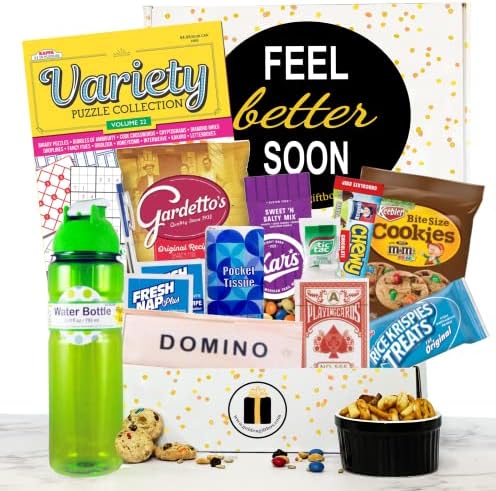 Send Get Well Soon Gift Basket - Get Well Soon Gifts For Men - Featuring Puzzle Books, Games, Water Bottle, Sweets And Treats For Grouchy Patients - Get Well Soon Gifts For Kids, Teens, Women