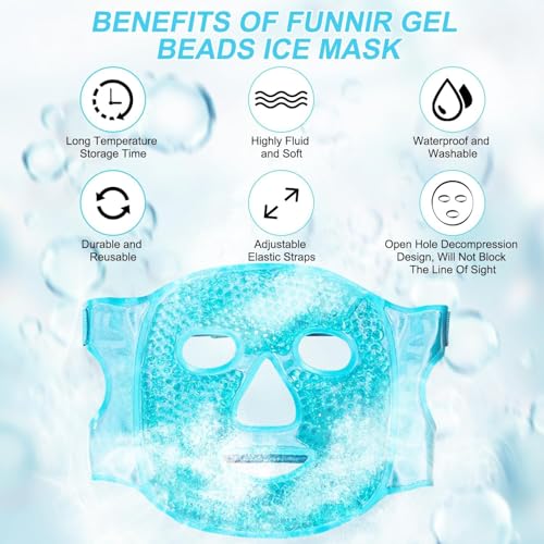 Image of JUDEE Reusable Gel Beads Face Mask - Hot & Cold Therapy Pillow for Face and Eyes - Soft, Adjustable, and Comfortable Relaxation Mask (Blue)