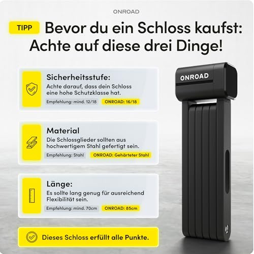 ONROAD Faltschloss Fahrrad Onlock Pro 85cm diebstahlsicher – Fahrradschloss hohe Sicherheit… – Ansicht 5