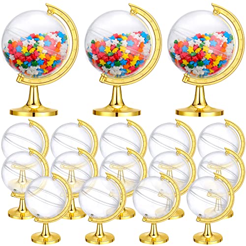 40 Pack Mini Gold Globe Clear Candy Boxes Earth Shaped Party Favor Containers Candy Plastic Gift Box Fillable Ornaments Crafts Decorations Small Sweets Packing Box for Wedding Birthday Earth Day