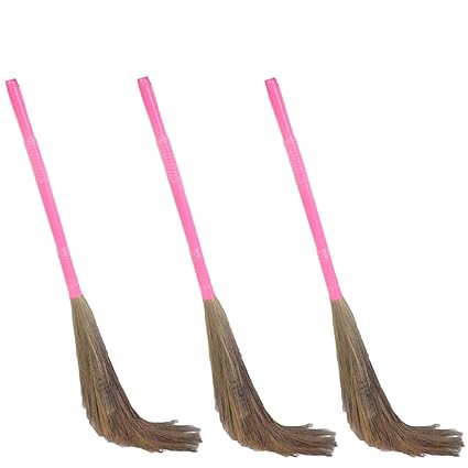 SAHNI Plastic Broom for Floor Cleaning (Pack of 3), No Dust Broom, Jhadu, Phool Jhadu for Home Cleaning, Kitchen (Pink)