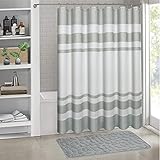ARICHOMY Waffle Fabric Shower Curtain for Bathroom, Waterproof Shower Curtain Set with 12pc Metal Gr