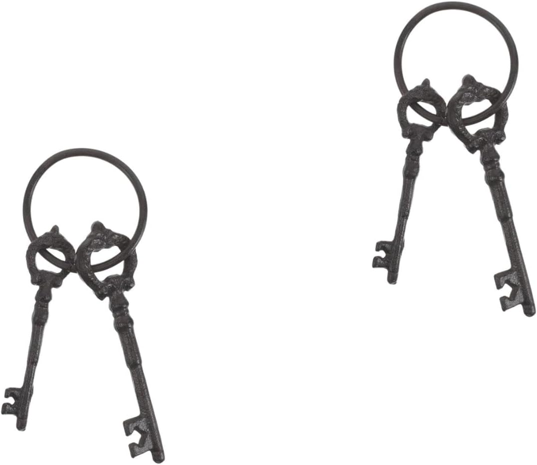 LOGOFUN 2PCS Vintage Cast Iron Skeleton Key Retro Style Keychain Decoration for DIY Backpack Purse Bag Charm Coffee Bar Accessory Home Party Decor