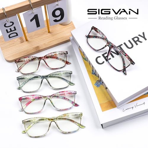Image of SIGVAN Ladies Reading Glasses Blue Light Blocking Spring Hinge Fashion Pattern Print Eyeglasses for Women
