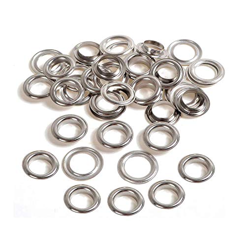 Trimming Shop 17mm Brass Eyelets with Washers, Durable & Rust - Proof Grommets for DIY Projects, Yoga Mat, Tarpaulin, Vinyl Banners, Pool Covers (Silver, 100pcs)