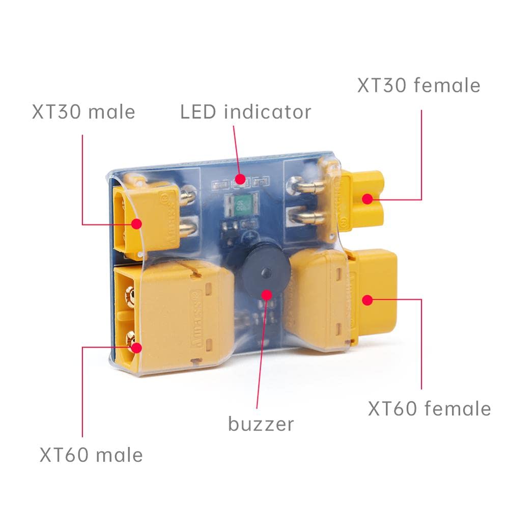 VOANZO XT30/XT60 Fuse Short-Circuit-Proof Protector for 2-6S with Alarm Buzzer for RC Quad FPV Racing Drone - Image 3