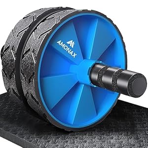 Amonax Convertible Ab Wheel Roller with Large Knee Mat for Core Abs Rollout Exercise. Double Wheel Set with Dual Fitness Strength Training Modes at Gym or Home