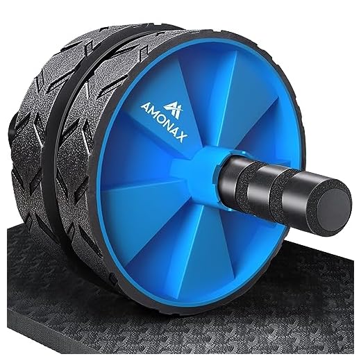 Amonax - Rodillo de rueda para abdominales con alfombrilla grande para ejercitar abdominales, doble rueda con modos de entrenamiento de fuerza dual en el gimnasio en casa (Azul)