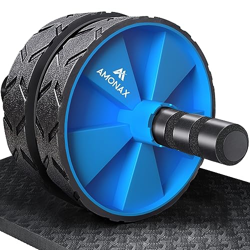 Amonax Convertible Ab Wheel Roller with Large Knee Mat for Core Abs Rollout Exercise. Double Wheel Set with Dual Fitness Strength Training Modes at Gym or Home