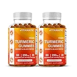 Vitamatic Turmeric Gummy with Ginger & Black Pepper Extract – 60 Vegan Gummies Each | 2 Pack (120 Gummies) 95% Curcuminoids – Powerful Antioxidant & Inflammatory Support