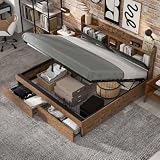 160 x 200 cm Camas para adolescentes y somieres de láminas metálicas, Camas dobles con cabeceras de almacenamiento para adultos y adolescentes