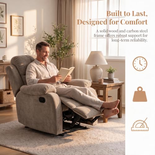 Image of Manual Single Lounge Recliner Chair with Adjustable Backrest, Khaki