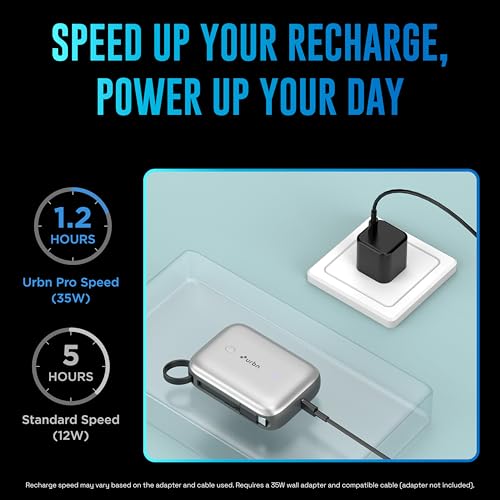 Image of URBN 10000 mAh 35W Super Fast Charging Power Bank with Built-in USB-C Cable| Triple Output | Two Way Fast Charge | Made in India | for MacBook Air, iPhone, Android & More (Grey)