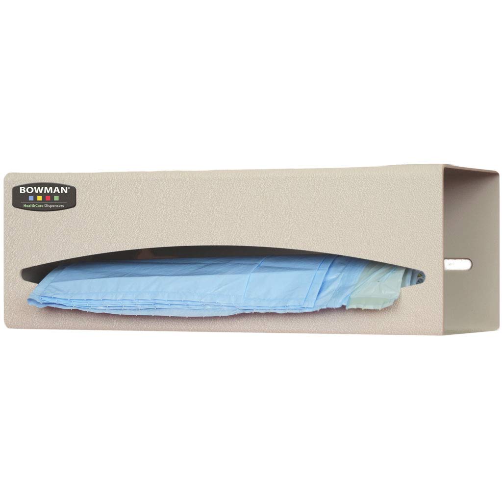 Bag Dispenser; Single; Holds one roll of Bags; Keyholes for Vertical or Horizontal Wall mounting; Quartz Beige ABS Plastic; Made in The USA; Dims: 3.95"L x 10.10"W x 3.60"H