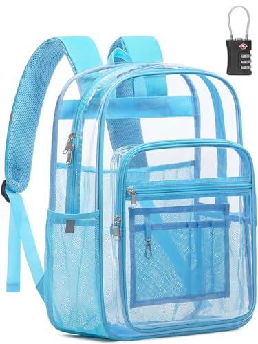 Image of Clear Backpack for School, Heavy Duty Clear Bookbag With a TSA Lock | 18 inch large clear bag, Durable PVC, For boys /girls /men /women /teens /adult, Ideal for work /sport /travel /daily life