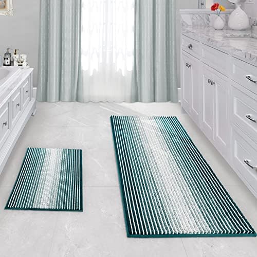 BSICPRO Bathroom Rugs Sets, 2 Piece Thick Absorbent Chenille, Non Slip, Soft Shaggy Bath Room Floor Mats, Machine Washable (20" x 47" Plus 16" x 24", Green)