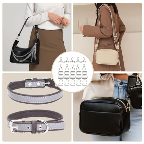FunWorth 30 Stück Taschenzubehör zum Nähen, D-Ringe, Leiterschnallen, Dreh-Karabiner aus Metall für DIY Nähen, Hundegeschirr, Schlüsselanhänger Korrosionsbeständig, 360° Rotationsfunktion