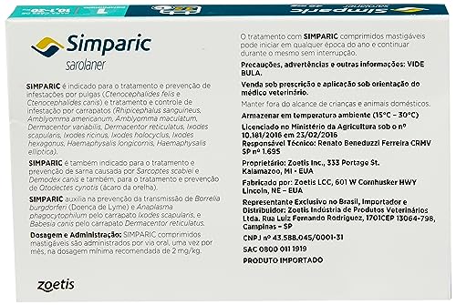 Simparic 40mg, 10,1 até 20kg, 1Cp Zoetis para Cães