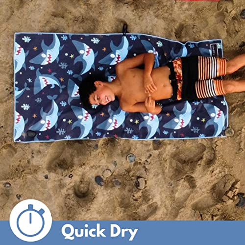Eccosophy Microfiber Kids Beach Towels & Pouch 60"X30" Bath Towels For Toddlers - Girls & Boys - Quick Dry Pool Towels - Sand Free Beach Blanket For Travel - Camping Vacation - Toallas Playas (Sharks) #TOP3