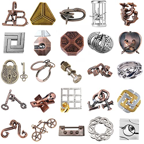 Joyeee Rompecabezas Metal, Brain Teaser Puzzle Desbloqueo Enclavamiento Desenreda Juego IQ Entrenamiento, Juguetes de Educativa Inteligencia para Adultos y Niños Challenge, Dificultad Alta - 25Pcs A