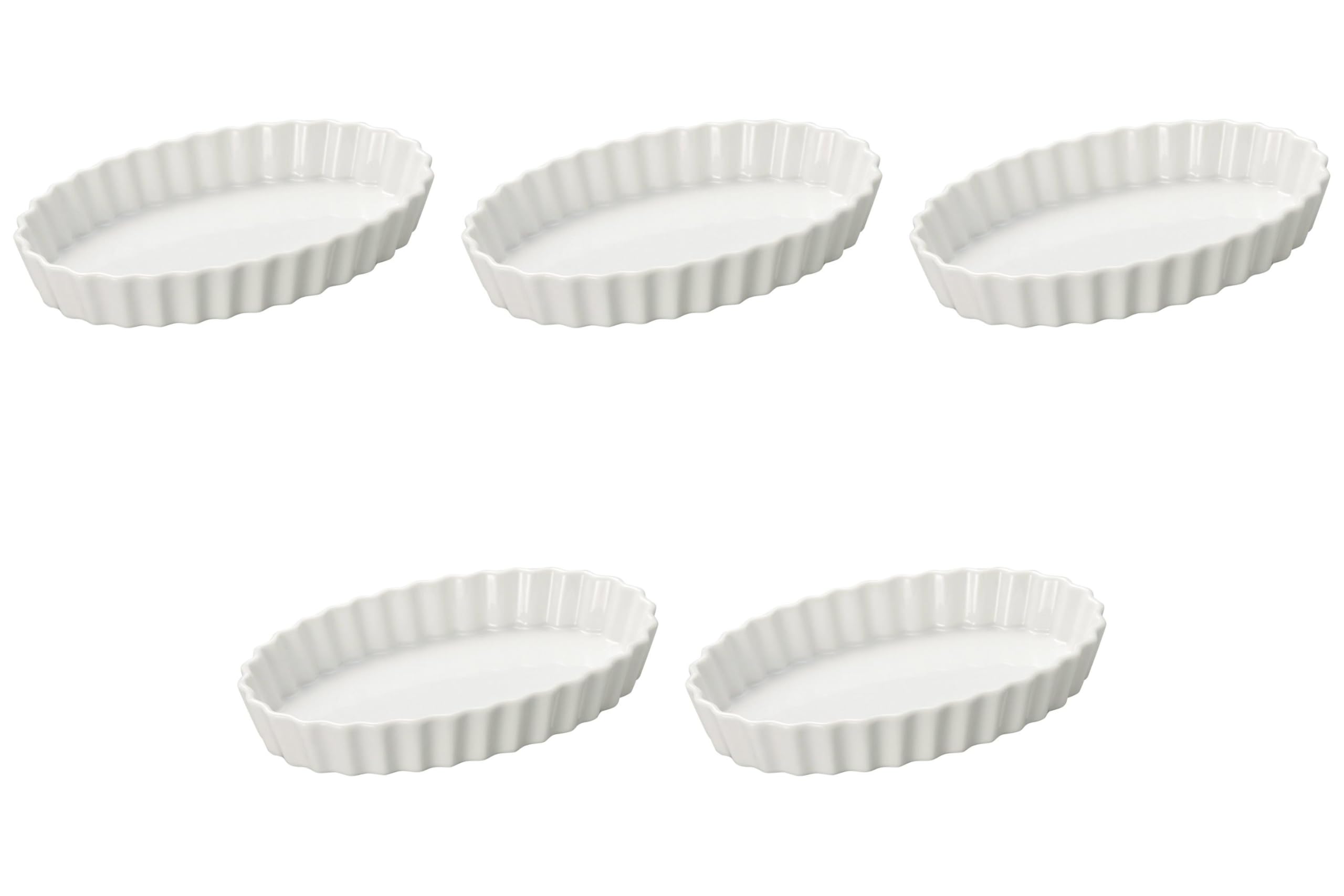 Set of 5, White Oval Oval 8 Pie Plates, 8.3 x 5.3 x 1.2 inches (21 x 13.5 x 3 cm) | Pie Plate, Ceramic, Setomonohonpo