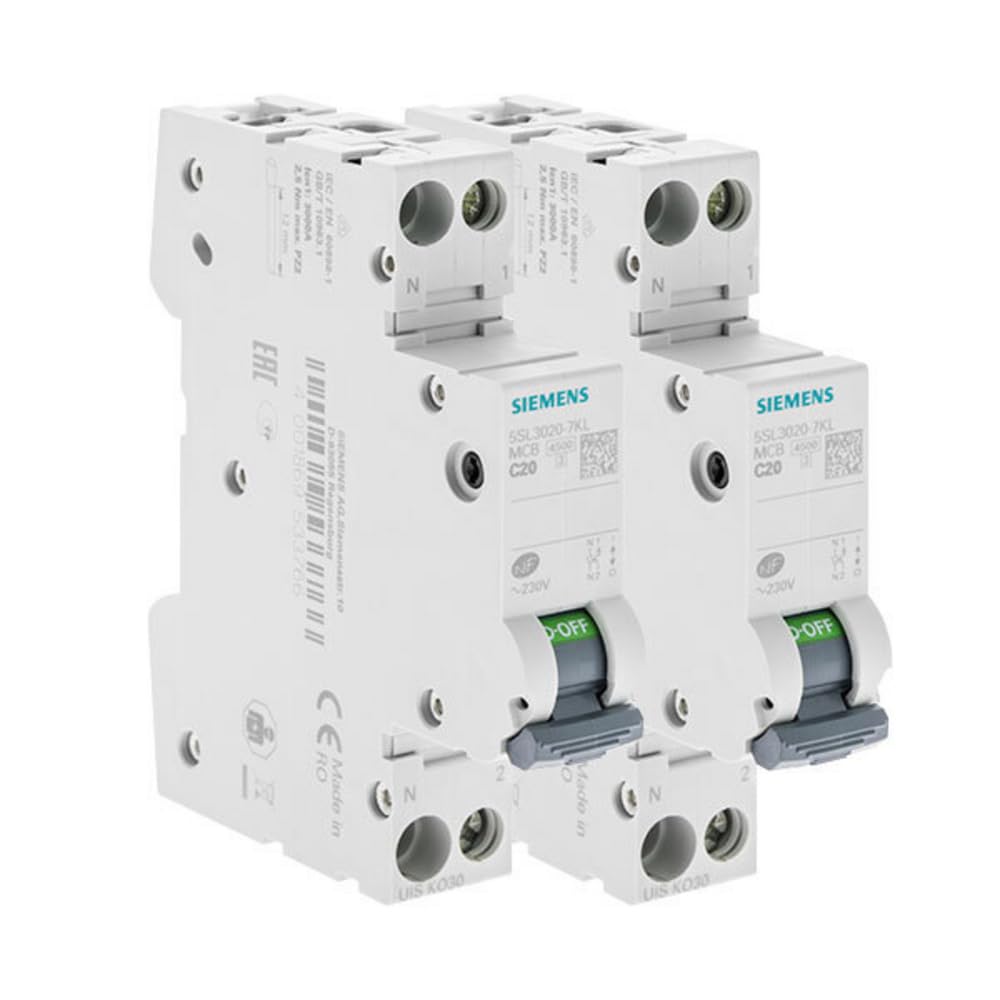 Lot de 2 Disjoncteurs électriques phase + neutre 20A