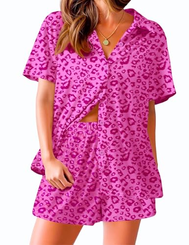 Image of Ekouaer Pajama for Women Set Short Sleeve Button Down Pajamas Sets Soft Lounge Sets for Women Sleepwear PJS