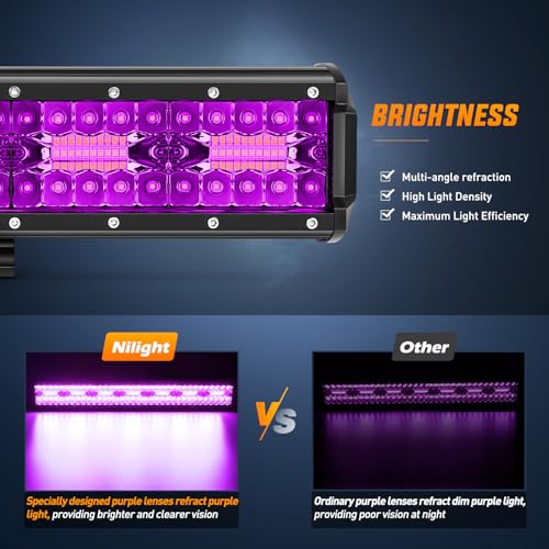 Image of Nilight 20 Inch LED Light Bar 420 W Purple | Triple Row Design, Flood Spot Combo Beam Off Road Driving Decoration Neon Hunting Lighting for UTV Pick-up Van Boat Tractor